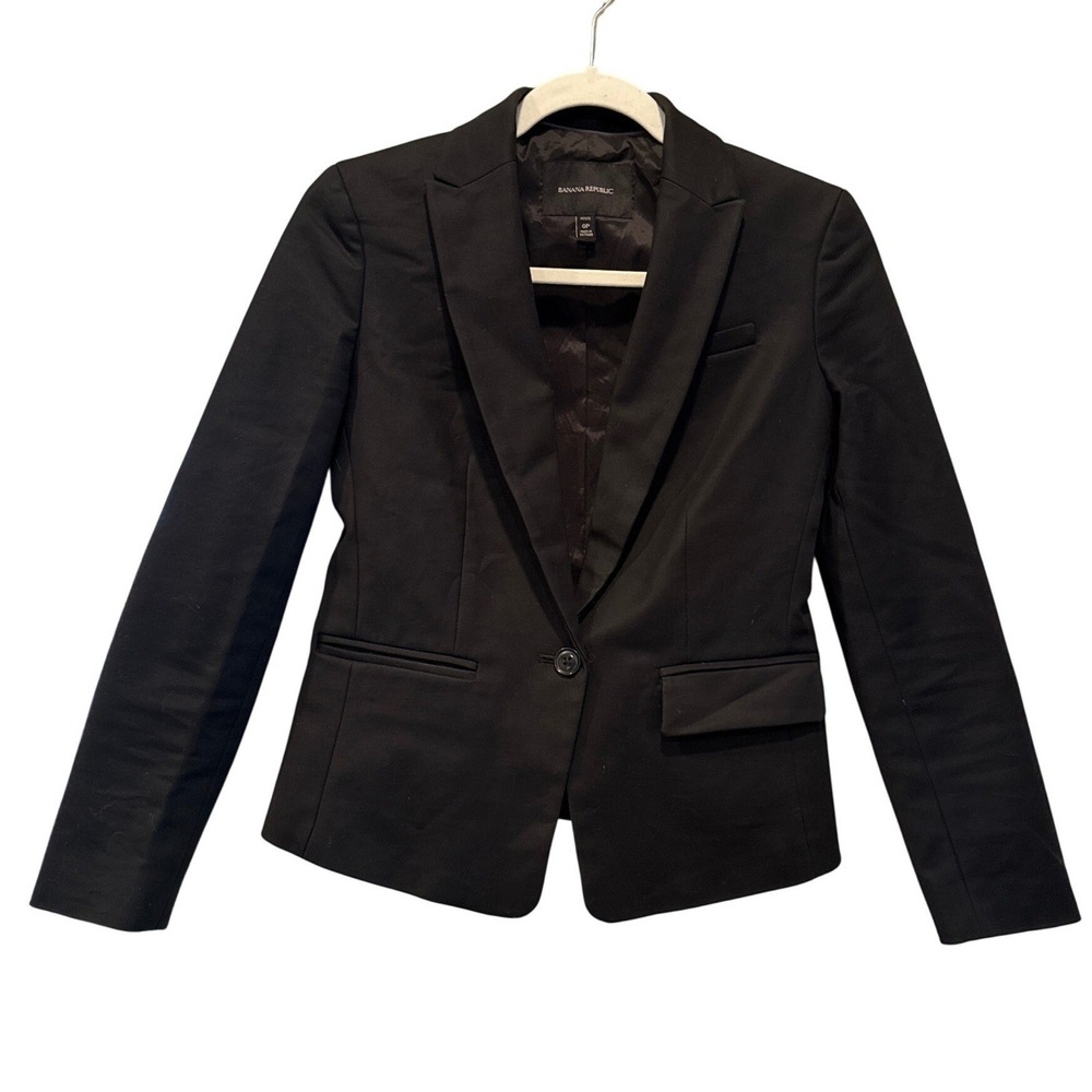 Banana Republic Classic Black Single‎ Button Blazer Sz 0 Career Office Pockets